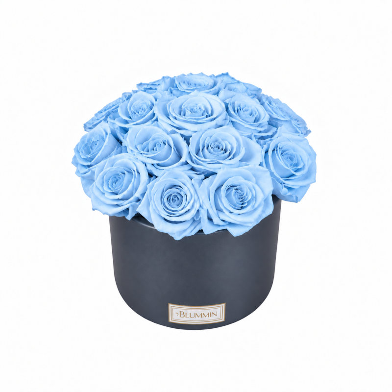 Kauasäilivad 15 helesinist roosi tumehallis keraamikas bukett (Light Blue).png