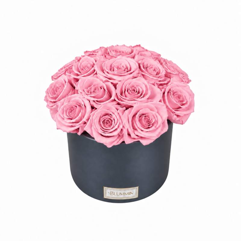 Kauasäilivad 15 roosat roosi tumehallis keraamikas bukett (Bridal Pink).png