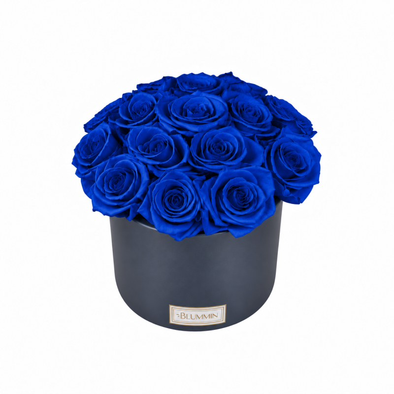Kauasäilivad 15 tumesinist roosi tumehallis keraamikas bukett (Dark Blue).png