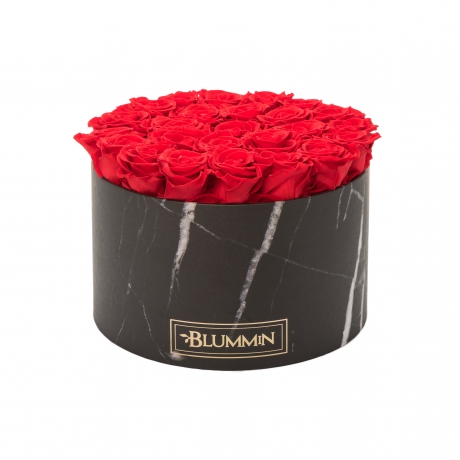 EXTRA LARGE BLUMMIN BLACK MARMOR BOX WITH VIBRANT RED ROSES