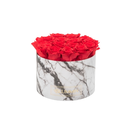 LARGE WHITE MARMOR BOX WITH VIBRANT RED ROSES