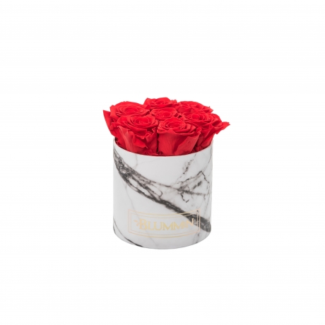 SMALL WHITE MARMOR BOX WITH VIBRANT RED ROSES
