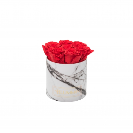 SMALL MARBLE COLLECTION - white BOX WITH VIBRANT RED ROSES