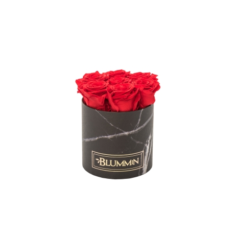 SMALL BLACK MARMOR BOX WITH VIBRANT RED ROSES