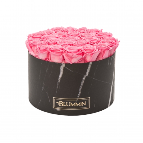 EXTRA LARGE BLACK MARMOR BOX WITH BABY PINK ROSES
