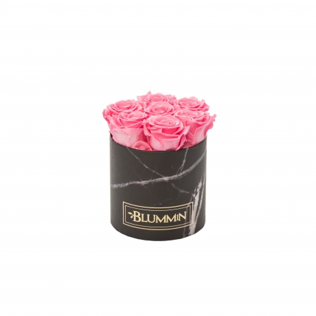 SMALL MARBLE COLLECTION - BLACK BOX WITH BABY PINK ROSES