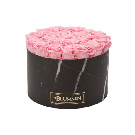 EXTRA LARGE BLACK MARMOR BOX WITH BRIDAL PINK ROSES