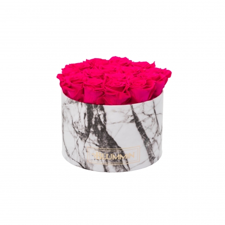 LARGE WHITE MARBLE BOX WITH HOT PINK ROSES