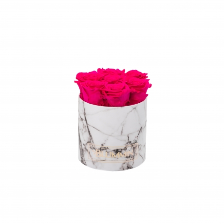 SMALL WHITE MARBLE BOX WITH HOT PINK ROSES