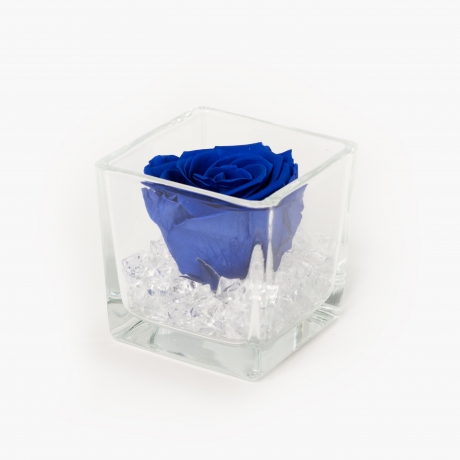 Klaasist vaas 8x8 cm OCEAN BLUE roosiga ja kristallidega S