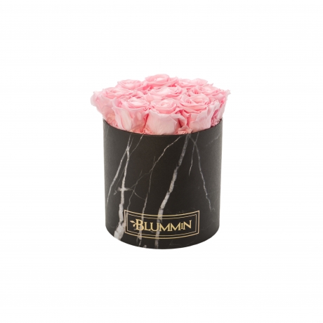 MEDIUM MARBLE COLLECTION - BLACK BOX WITH BRIDAL PINK ROSES