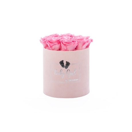 BABY GIRL - LIGHT PINK VELVET BOX WITH 9 BABY PINK ROSES