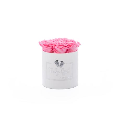 BABY GIRL - WHITE VELVET BOX WITH  7 BABY PINK ROSES