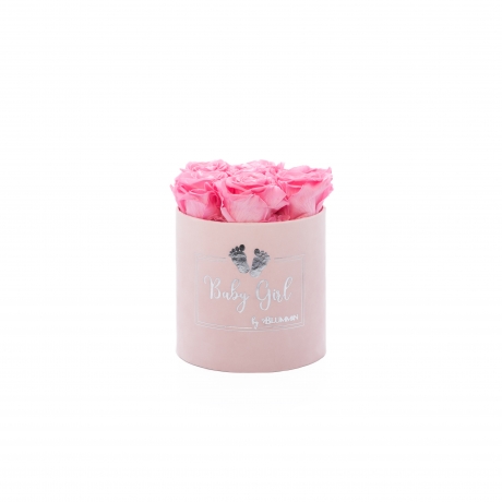 BABY GIRL - LIGHT PINK VELVET BOX WITH 7 BABY PINK ROSES 