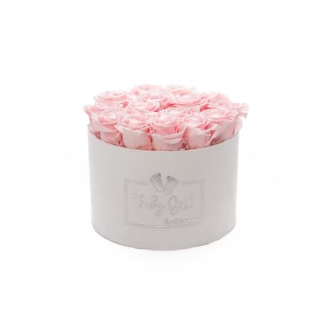 BABY GIRL - valge sametkarp BRIDAL PINK roosidega (LARGE - 15 roosiga)