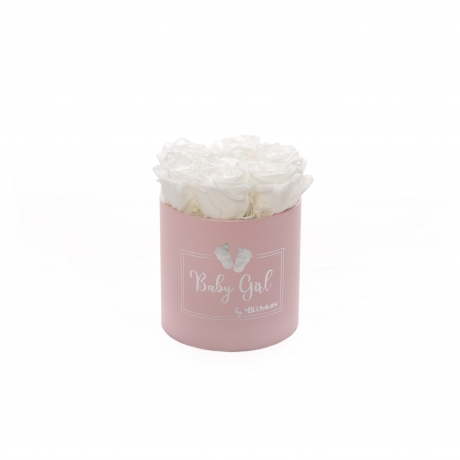 BABY GIRL - LIGHT PINK BOX WITH 7 WHITE ROSES 