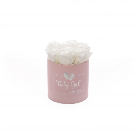 BABY GIRL - LIGHT PINK BOX WITH 7 WHITE ROSES