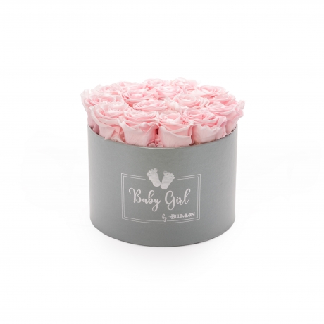 BABY GIRL - LIGHT GREY BOX WITH BRIDAL PINK ROSES 