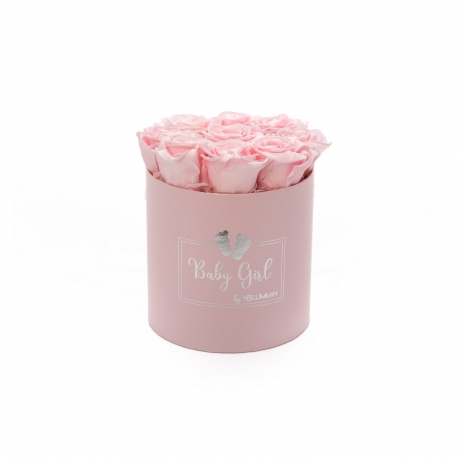 BABY GIRL - LIGHT PINK  BOX WITH 9 BRIDAL PINK ROSES 