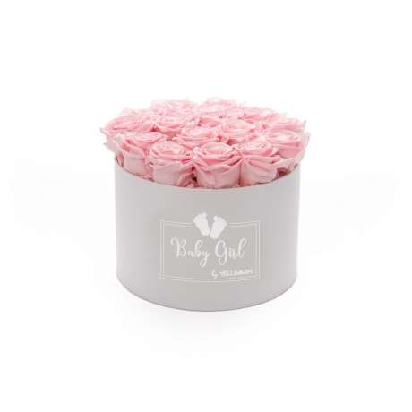 BABY GIRL - WHITE BOX WITH 15 BRIDAL PINK ROSES