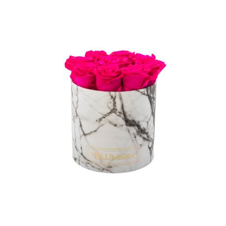  MEDIUM BLUMMIN WHITE MARBLE BOX WITH HOT PINK ROSES