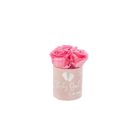 BABY GIRL - LIGHT PINK VELVET BOX WITH 3 BABY PINK ROSES 