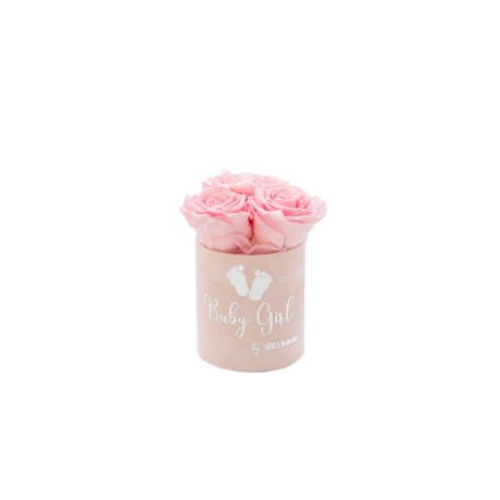 BABY GIRL - LIGHT PINK VELVET BOX WITH 3 BRIDAL PINK ROSES