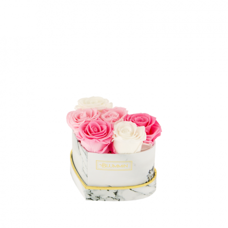 MARBLE FLOWERBOX WITH 6 MIX (WHITE, BRIDAL PINK, BABY PINK) ROSES