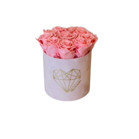 MEDIUM BLACK LEATHER BOX WITH LIGHT PINK ROSES