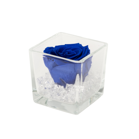 Klaasist vaas 8x8 cm OCEAN BLUE roosiga ja kristallidega S
