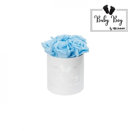 BABY BOY - WHITE BOX WITH 5 BABY BLUE ROSES 