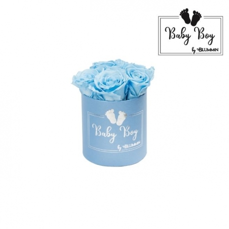 BABY BOY - BLUE BOX WITH 5 BABY BLUE ROSES