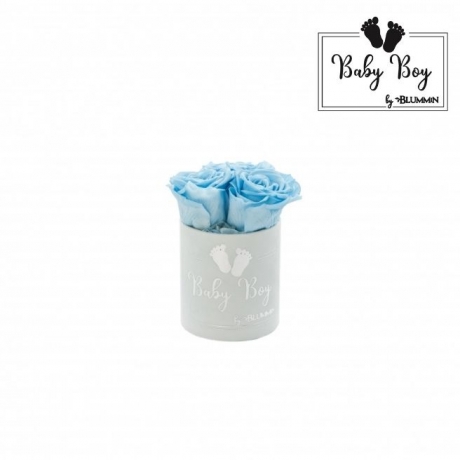 BABY BOY - LIGHT BLUE VELVET BOX WITH 3 BABY BLUE ROSES 