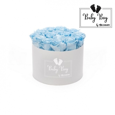 BABY BOY - WHITE BOX WITH 15 BABY BLUE ROSES 