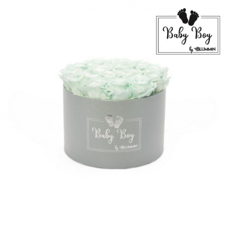 BABY BOY - light grey box with 15 mint roses