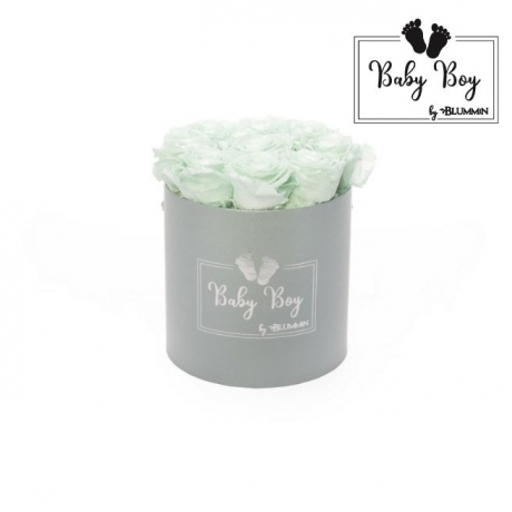 BABY BOY - LIGHT GREY BOX WITH 9 MINT ROSES