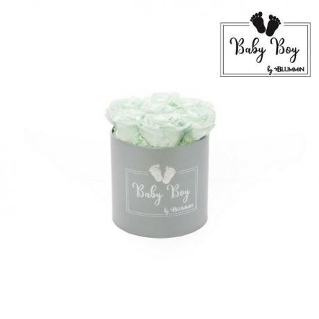 BABY BOY - LIGHT GREY BOX WITH 7 MINT ROSES