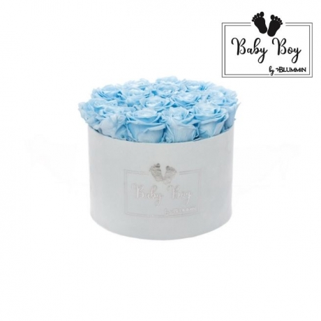 BABY BOY - LIGHT BLUE VELVET BOX WITH 15 BABY BLUE ROSES