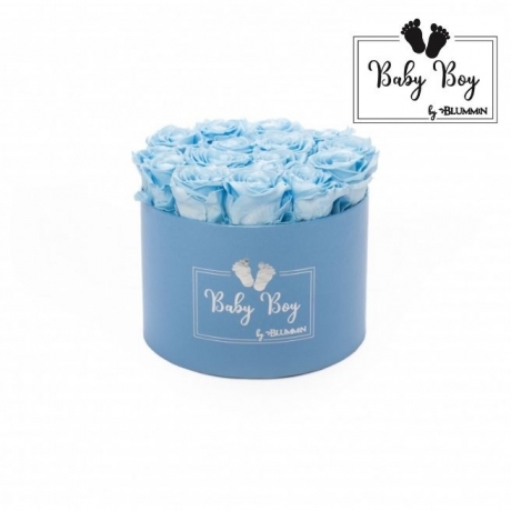 BABY BOY - BLUE BOX WITH 15 BABY BLUE ROSES 