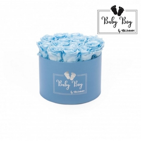 BABY BOY - BLUE BOX WITH 15 BABY BLUE ROSES