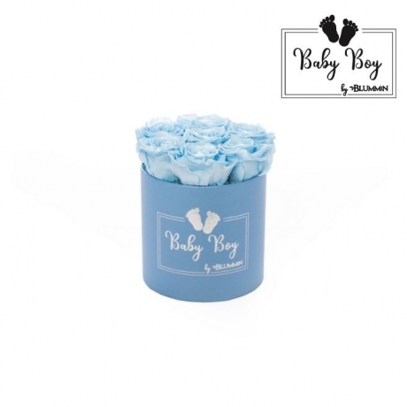 BABY BOY - BLUE BOX WITH 7 BABY BLUE ROSES 