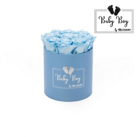 BABY BOY - BLUE BOX WITH 9 BABY BLUE ROSES 