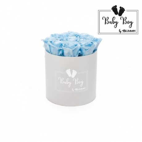 BABY BOY - WHITE BOX WITH 9 BABY BLUE ROSES 