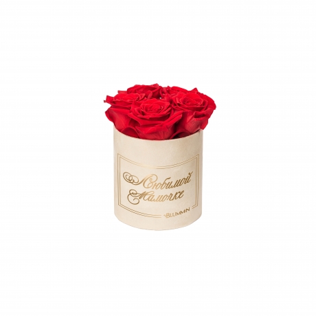 -20% ЛЮБИМОЙ МАМОЧКЕ - MIDI NUDE VELVET BOX WITH VIBRANT RED ROSES