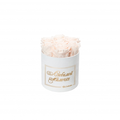 -20% ЛЮБИМОЙ МАМОЧКЕ - SMALL WHITE VELVET BOX WITH ICE PINK ROSES