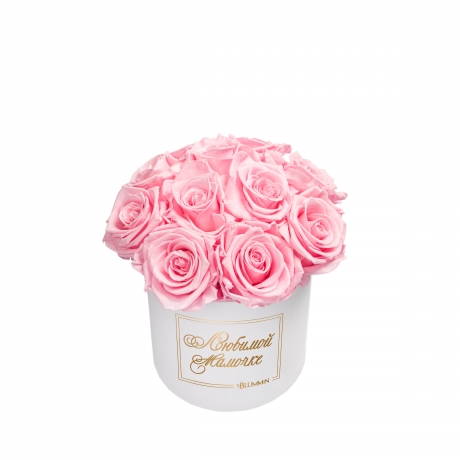 -15% ЛЮБИМОЙ МАМОЧКЕ BOUQUET WITH 11 ROSES - SMALL BLUMMiN WHITE BOX WITH BRIDAL PINK ROSES