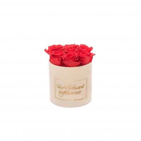 -20% ЛЮБИМОЙ МАМОЧКЕ - SMALL NUDE VELVET BOX WITH VIBRANT RED ROSES