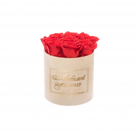 -20% ЛЮБИМОЙ МАМОЧКЕ - MEDIUM NUDE VELVET BOX WITH VIBRANT RED ROSES