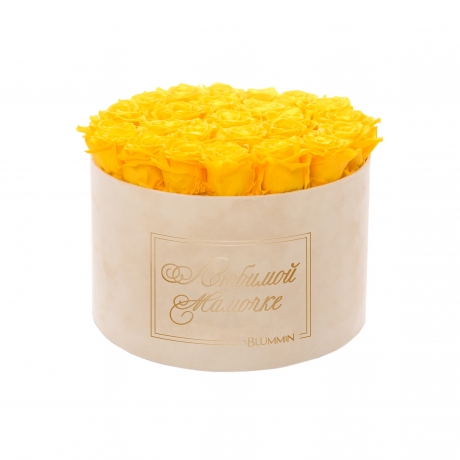 -20% ЛЮБИМОЙ МАМОЧКЕ - EXTRA LARGE NUDE VELVET BOX WITH YELLOW ROSES