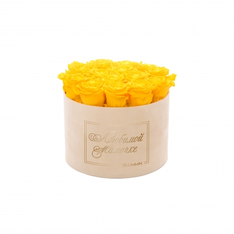 -20% ЛЮБИМОЙ МАМОЧКЕ - LARGE (17 ROSES) NUDE VELVET BOX WITH YELLOW ROSES